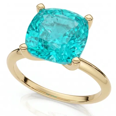 Bliss Diamond 6 1/2ct Cushion Paraíba Solitaire Ring 14k Gold Lab Grown 10mm In 14k Yellow Gold