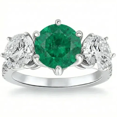 Bliss Diamond 6 3/4ct Emerald Diamond Ring Three Stone Gold Lab Grown In Metallic