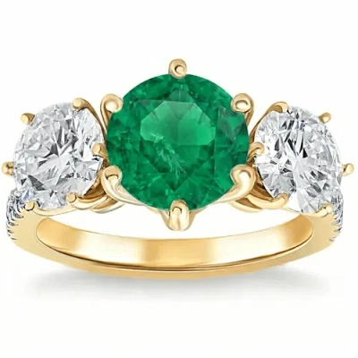 Bliss Diamond 6 3/4ct Emerald Diamond Ring Three Stone Gold Lab Grown In Multi