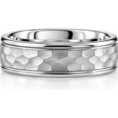 Bliss Diamond 6.5mm Hammered Tungsten Ring Comfort Fit Wedding Band