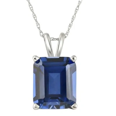 Bliss Diamond 7 1/2ct Blue Sapphire Diamond Solitaire Pendant 14k Gold Necklace Lab Grown In Metallic