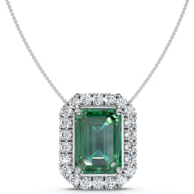 Bliss Diamond 7 1/2ct Emerald & Diamond Pendant Gold 3/4" Tall 18" Necklace In Green