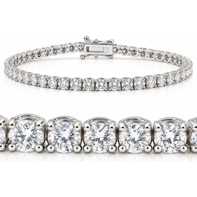 Bliss Diamond 7 Carat Round Lab Grown Diamond Tennis Bracelet 14k Gold 7" In 14k White Gold