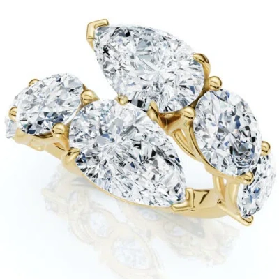 Bliss Diamond 7.10ct Pear & Oval Shape Bypass Ring Gold Lab Grown In 10k Yellow Gold