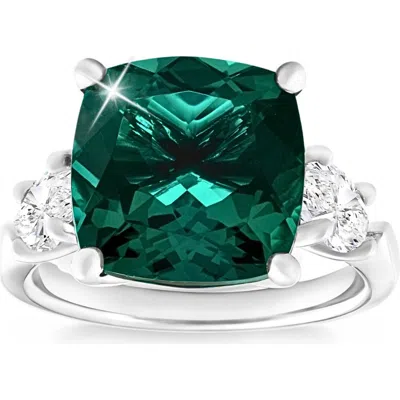 Bliss Diamond 7.55ct Green Cushion Emerald & Marquise Three Stone Ring 14k Gold Lab Grown