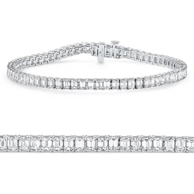 Bliss Diamond 7ct Emerald Cut Diamond Tennis Bracelet 7" 14k Gold In Metallic
