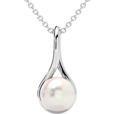 Bliss Diamond 7mm Pearl Solitaire Pendant 14k Gold 18" Necklace 18mm Tall In 14k White Gold
