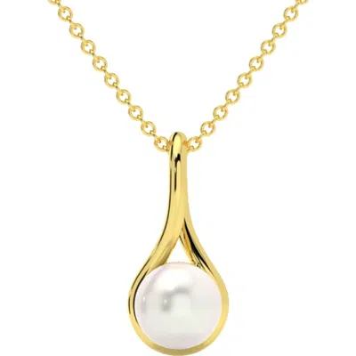 Bliss Diamond 7mm Pearl Solitaire Pendant 14k Gold 18" Necklace 18mm Tall In 14k Yellow Gold