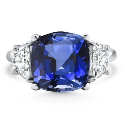 Bliss Diamond 8.50ct Tw Cushion Blue Sapphire & Diamond 3-stone Ring 14k Gold Lab Grown In Pattern