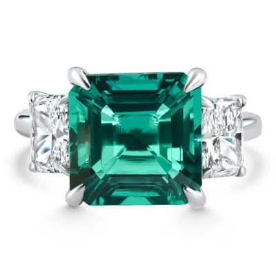 Bliss Diamond 8ct Asscher Cut Emerald & Diamond Ring 14k Gold Or Platinum Lab Grown In Silver