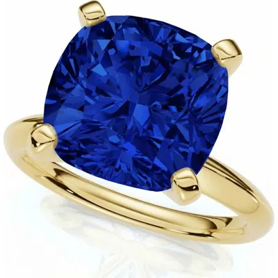 Bliss Diamond 9 1/2ct Cushion Blue Sapphire Solitaire Ring 14k Gold Lab Grown 12mm