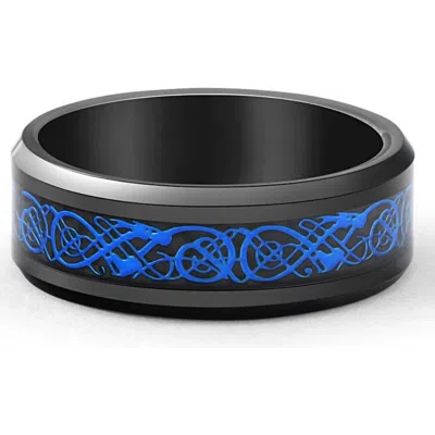 Bliss Diamond Blue Dragon Black Tungsten Ring 8mm Wedding Band In Gray