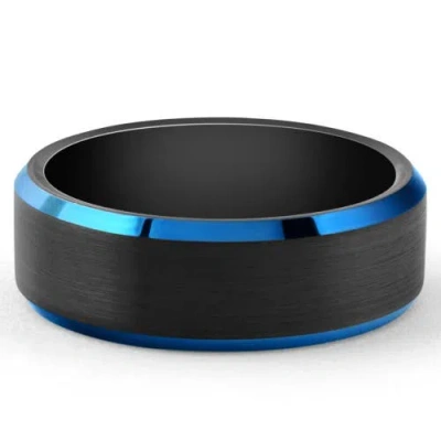 Bliss Diamond Brushed Black Tungsten Ring Blue Polished Beveled Edge 8mm Wedding Band