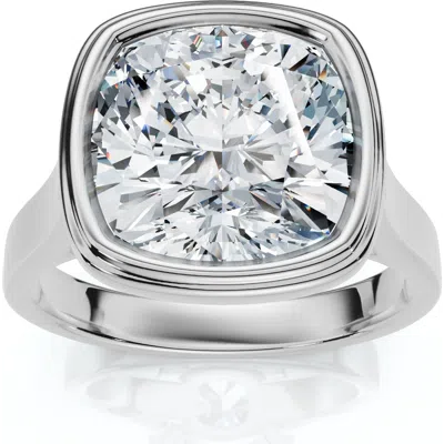 Bliss Diamond Ceritifed 4ct Eloise Cushion Cut Bezel Set Diamond Engagement Ring 14k Gold Lab In Metallic