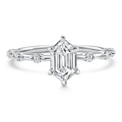 Bliss Diamond Certified 1 1/3ct Hexagon Diamond Jamie Engagement Ring 14k Gold Lab Grown In Silver