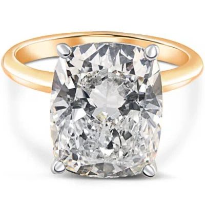 Bliss Diamond Certified 12.07ct Cushion Solitaire Diamond Engagement Ring Gold Lab Grown Gold In 14k Yellow Gold