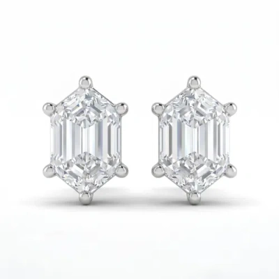 Bliss Diamond Certified 1ct Tw Long Hexagon Diamond Studs 14k Gold Earrings Lab Grown In Silver