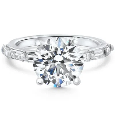 Bliss Diamond Certified 2.75-6.75ct Round Baguette Diamond Engagement Ring Gold Lab Grown In White Gold - 4.75ct