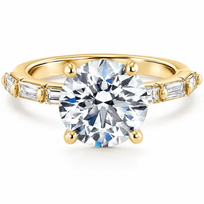 Bliss Diamond Certified 2.75-6.75ct Round Baguette Diamond Engagement Ring Gold Lab Grown In Yellow Gold - 2.75ct