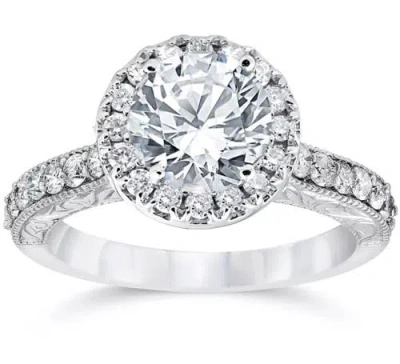 Bliss Diamond Certified 2ct Diamond Halo Engagement Ring Antique 14k Gold Lab Grown In 14k White Gold
