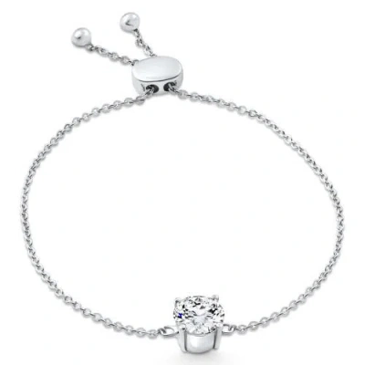 Bliss Diamond Certified 2ct Diamond Solitaire Slider Bracelet 14k Gold Lab Grown In Silver