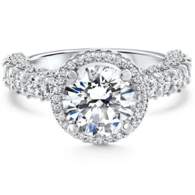 Bliss Diamond Certified 3.18ct Pave Round Diamond Engagement 14k White Gold Lab Grown