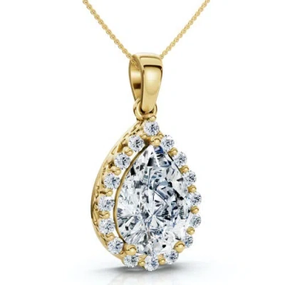 Bliss Diamond Certified 3.40ct Pear Shape Diamond Halo Dangle Penadnt 14k Gold Lab Grown 1" In 14k Yellow Gold