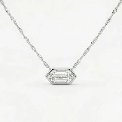Bliss Diamond Certified 3/4ct Long Hexagon Bezel Diamond East West Pendant Necklace Lab Grown In Purple
