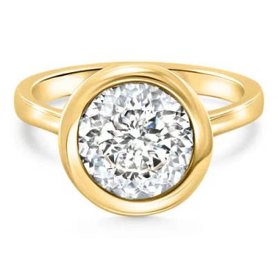 Bliss Diamond Certified 3.51ct Portuguese Cut Bezel Diamond Engagement Ring Gold Lab Grown In 14k Yellow Gold