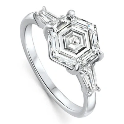 Bliss Diamond Certified 3.54ct Hexagon Diamond Engagement Ring 14k Gold Lab Grown E/vvs2 In 14k White Gold