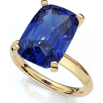 Bliss Diamond Certified 3.86ct Blue Sapphire Elongated Cushion Engagement Ring Gold Lab Grown