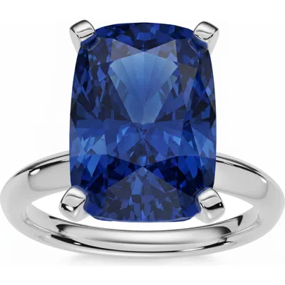 Bliss Diamond Certified 3.86ct Blue Sapphire Elongated Cushion Engagement Ring Gold Lab Grown