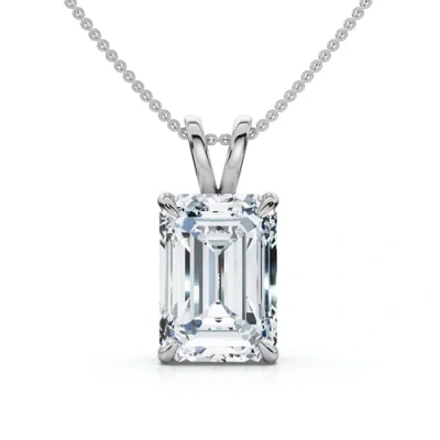 Bliss Diamond Certified 3ct Emerald Cut Diamond Side Halo Pendant 14k Gold 18" Lab Grown