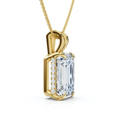 Bliss Diamond Certified 3ct Emerald Cut Diamond Side Halo Pendant 14k Gold 18" Lab Grown