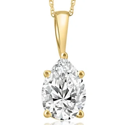 Bliss Diamond Certified 3ct Pear Shape Solitaire Lab Grown Diamond Pendant Gold Necklace In 14k Yellow Gold