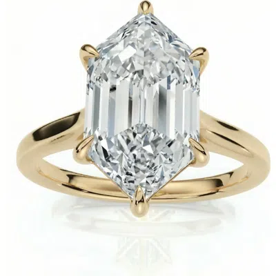 Bliss Diamond Certified 3ct Vireo Elongated Hexagon Diamond Engagement Ring 14k Gold Lab Grown