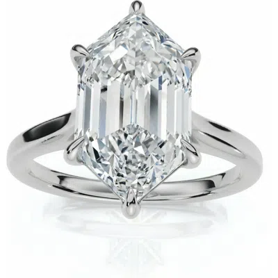 Bliss Diamond Certified 3ct Vireo Elongated Hexagon Diamond Engagement Ring 14k Gold Lab Grown In Metallic