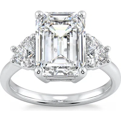 Bliss Diamond Certified 4 1/2ct Emerald & Heart 3-stone Diamond Ring 14k Gold Lab Grown In 14k Rose Gold