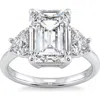 Bliss Diamond Certified 4 1/2ct Emerald & Heart 3-stone Diamond Ring 14k Gold Lab Grown In 14k White Gold