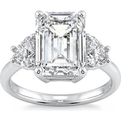 Bliss Diamond Certified 4 1/2ct Emerald & Heart 3-stone Diamond Ring 14k Gold Lab Grown In 14k White Gold