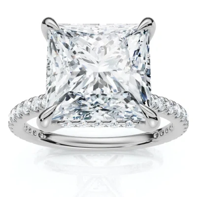 Bliss Diamond Certified 4 1/3ct Princess Cut Side Halo Engagement Ring 14k Gold/pt Lab Grown
