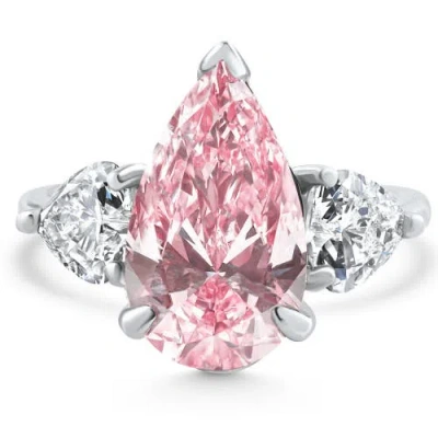 Bliss Diamond Certified 4.53ct Fancy Vivid Pink Diamond Engagement Ring 14k Gold Lab Grown In 14k White Gold