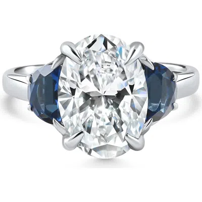 Bliss Diamond Certified 4.70ct Oval Diamond & Blue Sapphire Ring 14k Gold Lab Grown In Burgundy