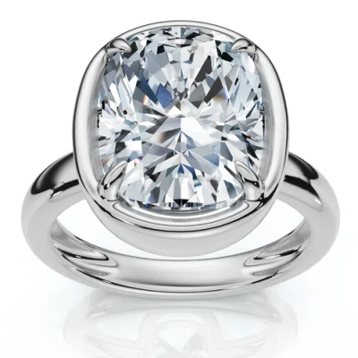 Bliss Diamond Certified 4ct Cushion Diamond Bezel Prong Engagement Ring 14k Gold Pt Lab Grown In Silver