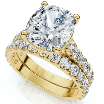 Bliss Diamond Certified 4ct Cushion Diamond Engagement Wedding Ring Set 14k Gold/pt Lab Grown
