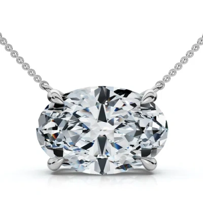Bliss Diamond Certified 4ct Diamond Oval Solitaire Pendant 14k Gold 18" Womens Chain Lab Grown In Silver