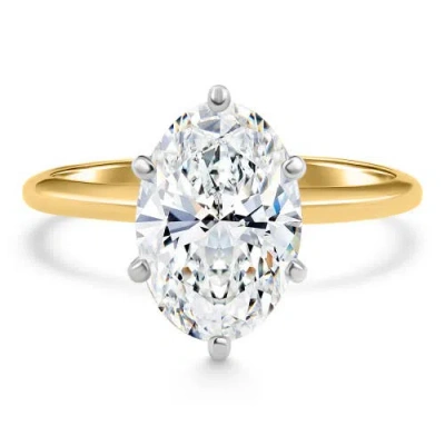 Bliss Diamond Certified 4ct Oval Solitaire Diamond Engagement Ring 14k Gold Lab Grown In Metallic