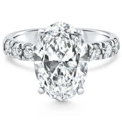 Bliss Diamond Certified 5.28ct Oval Diamond Side Halo Engagement Ring 14k Gold Lab Grown In Silver