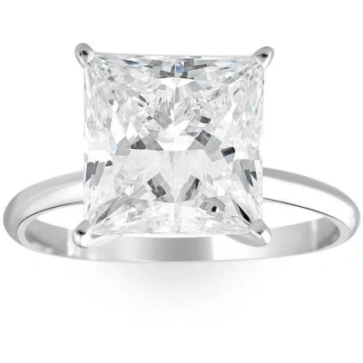 Bliss Diamond Certified 5ct Princess Cut Diamond 14k Gold Engagement Ring Lab Grown In Silver
