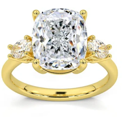 Bliss Diamond Certified 6ct Cushion Cut 3-stone Diamond Engagement Ring 14k Gold Lab Grown In 14k Yellow Gold